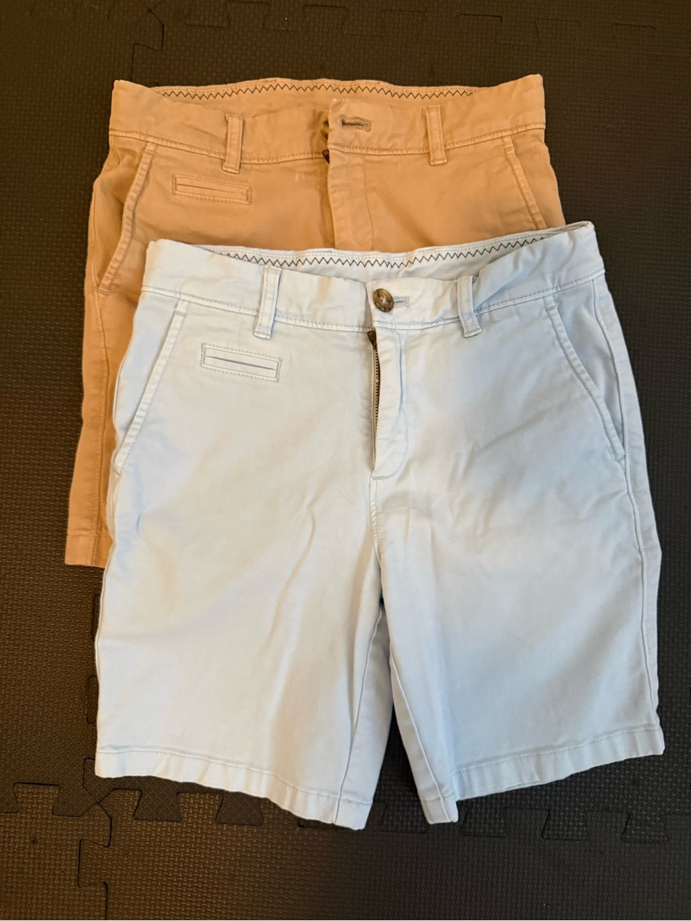 johnnie-O Kids Shorts in Light Blue and classic khaki (not orange)